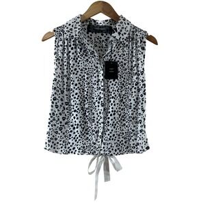 Code Mode Womens Leopard Print Sleeveless Button Down Blouse White Black New S